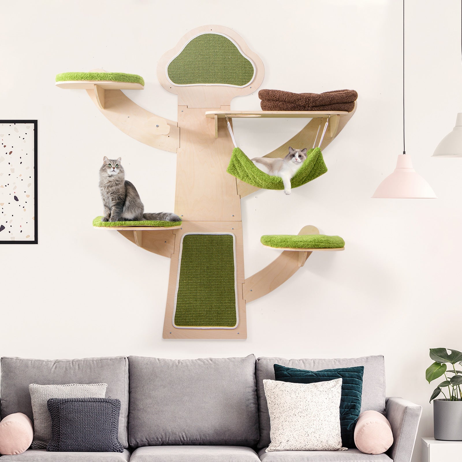 Wall-Mounted Cat Tower Cat Wall Shelves Furniture with Bed-Green