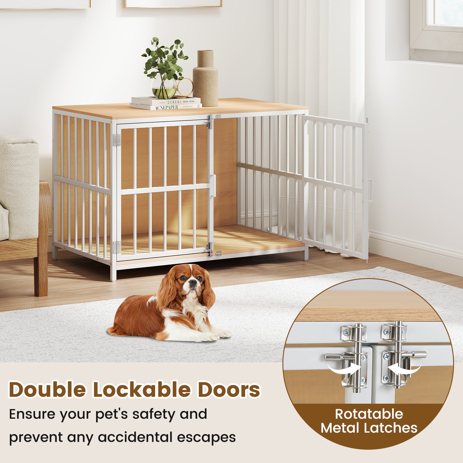 40 Inch Dog Crate Furniture Dog Kennel with Dual Lockable Double Doors