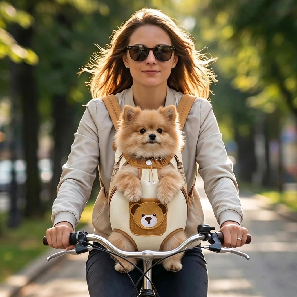 Cute Bear Pet Front Carrier Backpack, Hands Free Chest Carry Bag For Small Dogs Cats, Breathable Legs Out Design Adjustable Secure Buckles For Daily Walking Travel