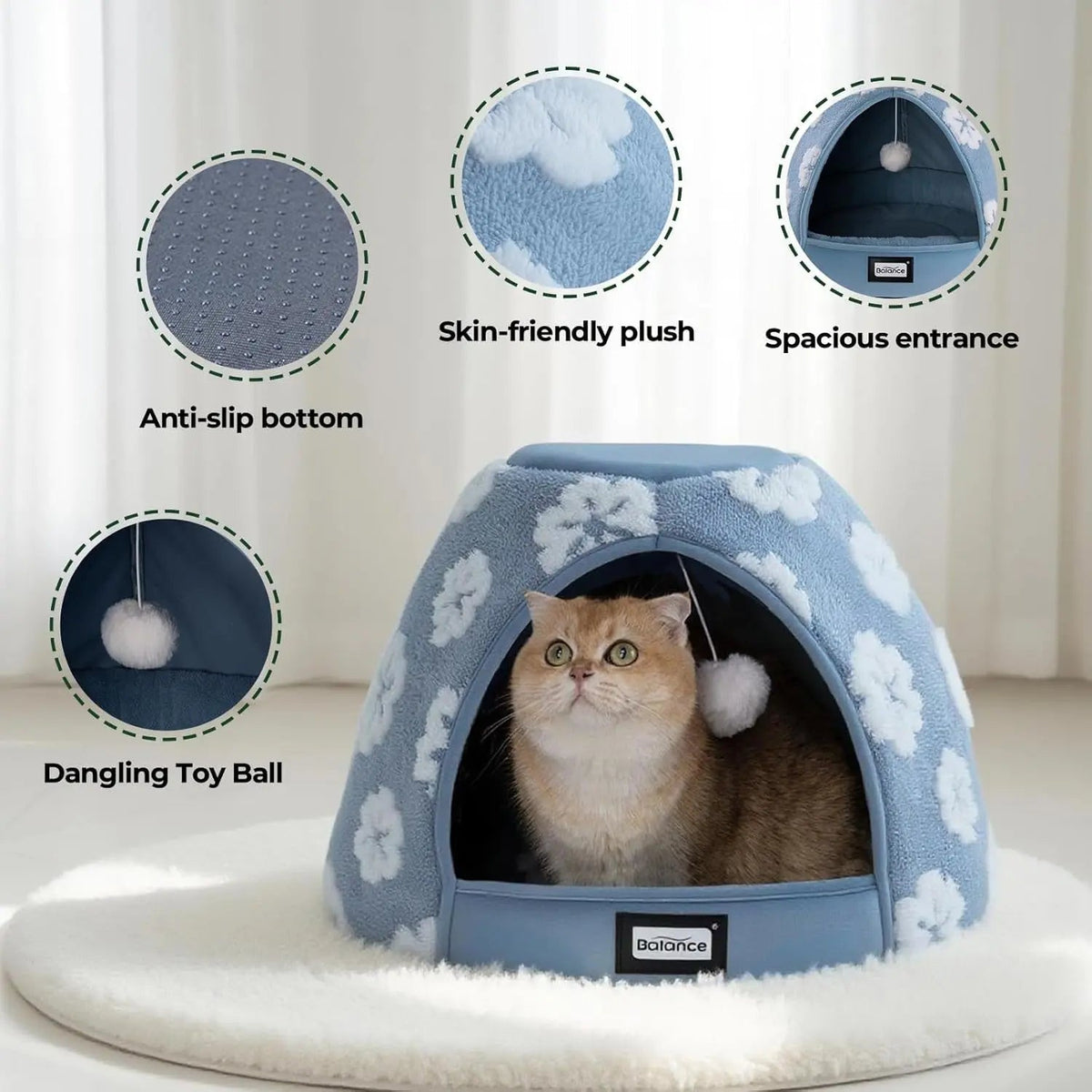 2-in-1 Plush Cat Cave Bed & Tent – 19-Inch