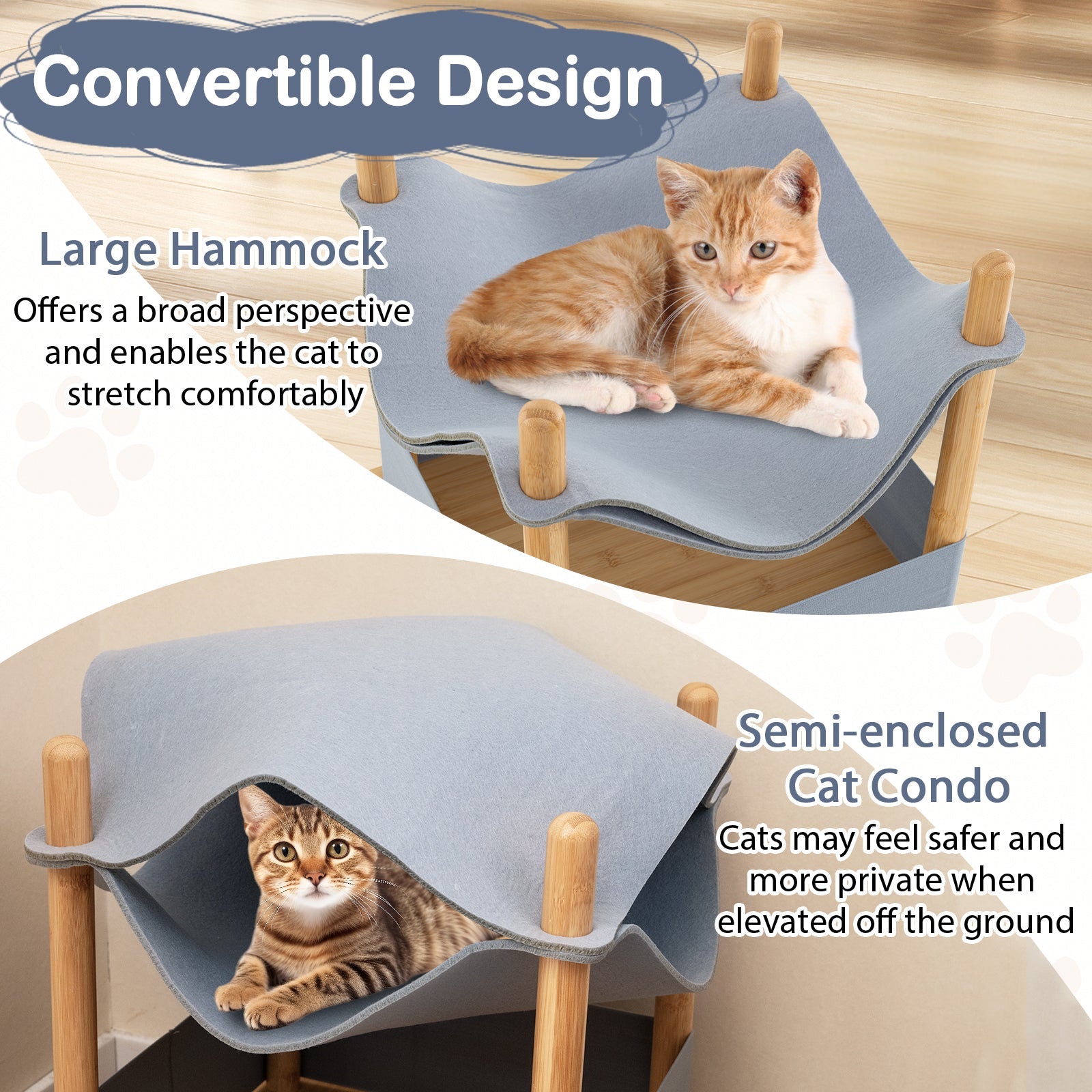 2-Tier Wooden Cat House with Semi-enclosed Condo and Removable Clothes-Gray