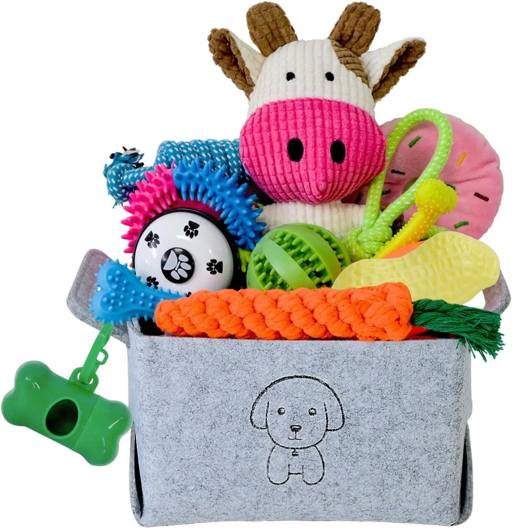 20-Piece Puppy Teething Chew Toy Set with Basket for Small & Medium Dogs