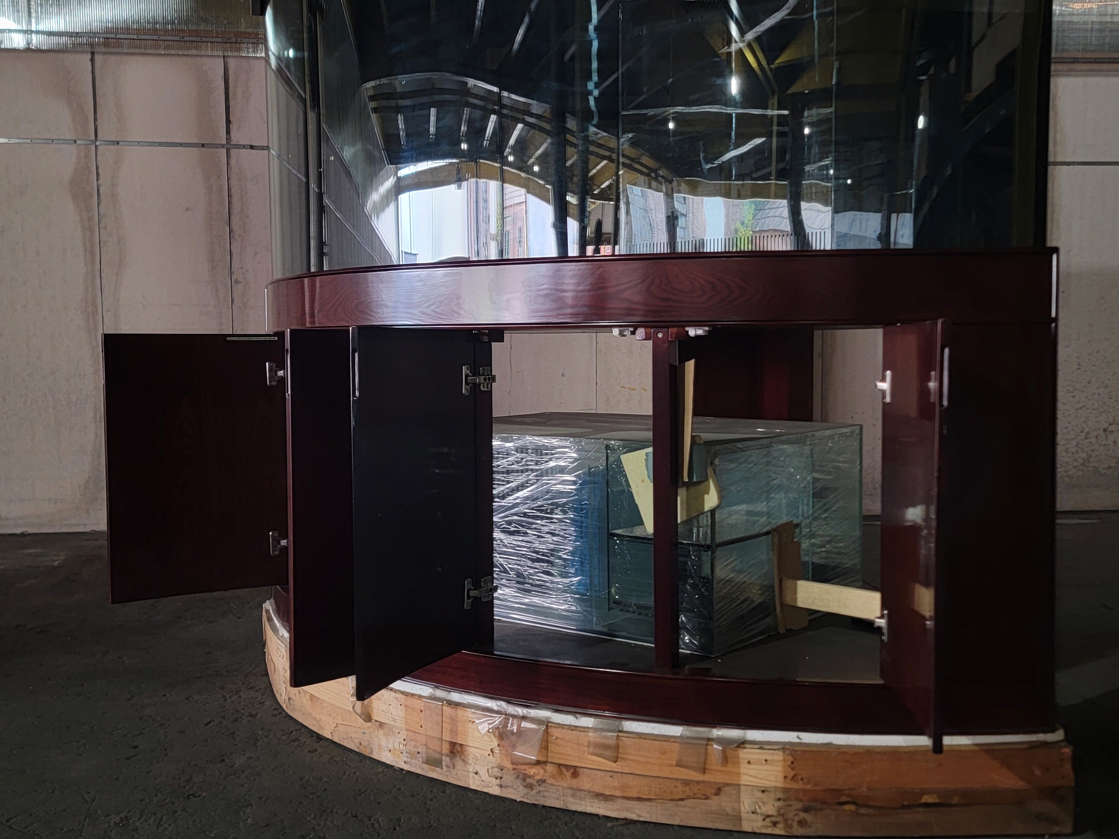 155g Corner 1/4 Cylinder Glass Reef-Ready Aquarium Set in Walnut
