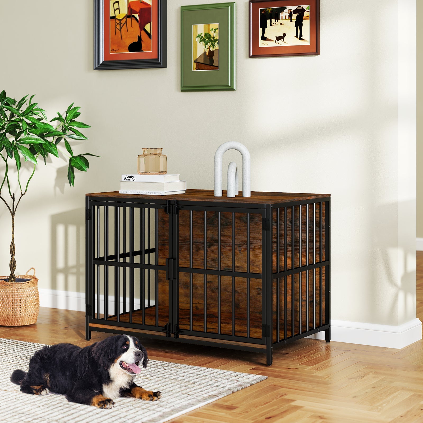 40 Inch Dog Crate Furniture Dog Kennel with Dual Lockable Double Doors