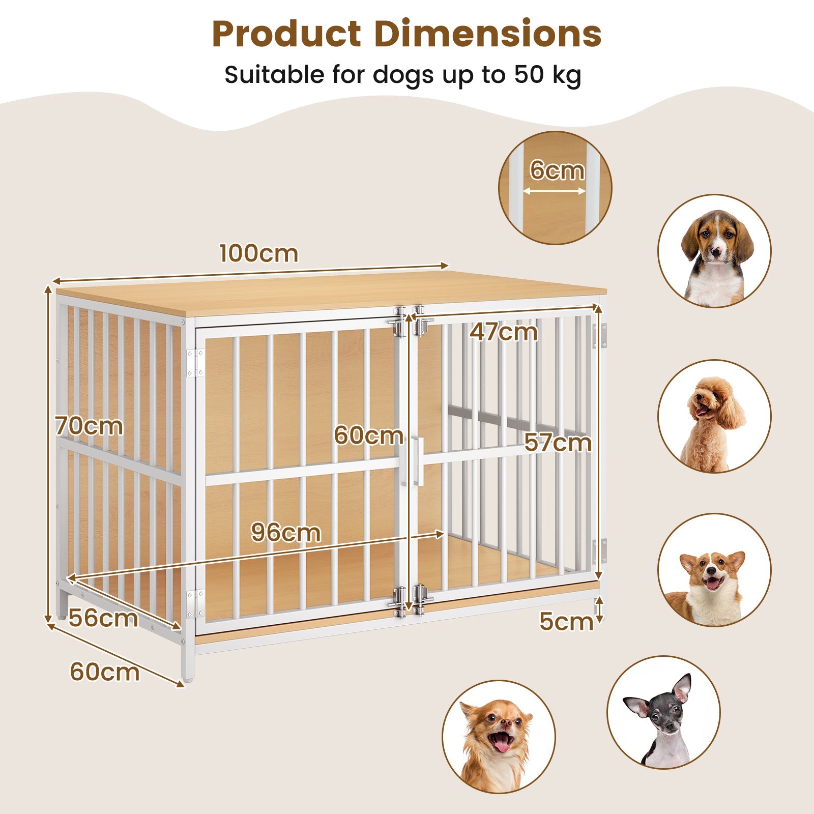 40 Inch Dog Crate Furniture Dog Kennel with Dual Lockable Double Doors