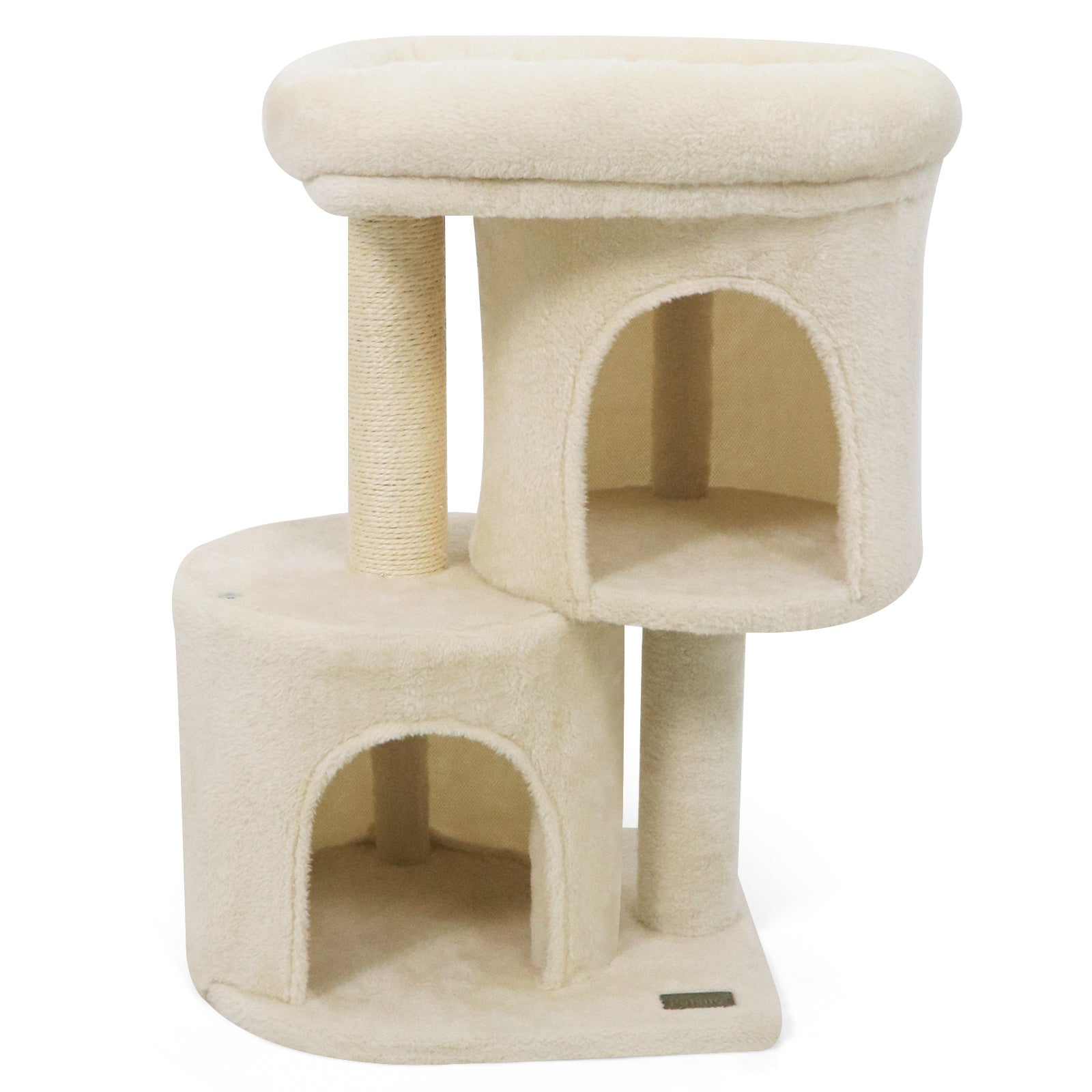26 Inch Cat Tower with Large Padded Push Perch and Dual Condos