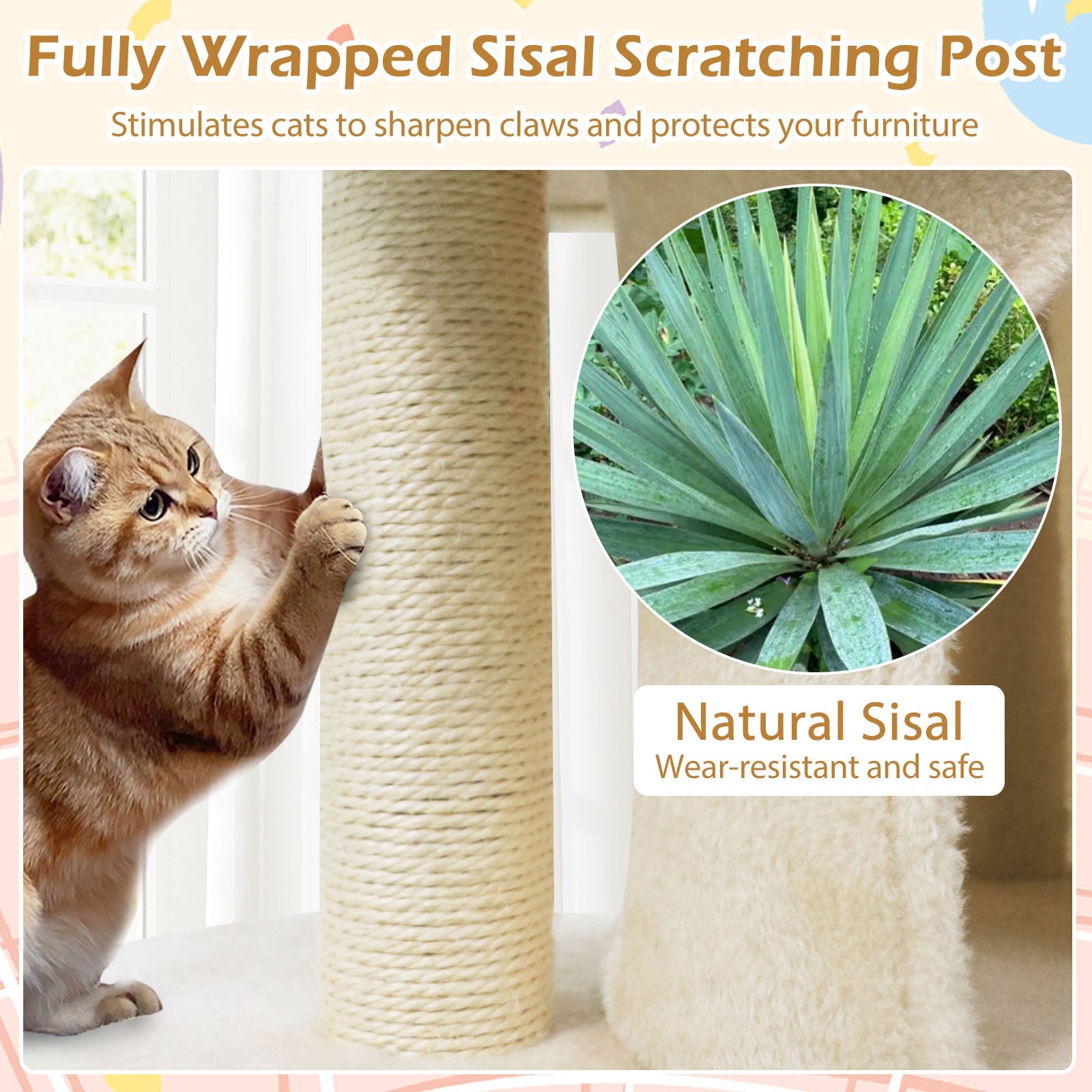 26 Inch Cat Tower with Large Padded Push Perch and Dual Condos