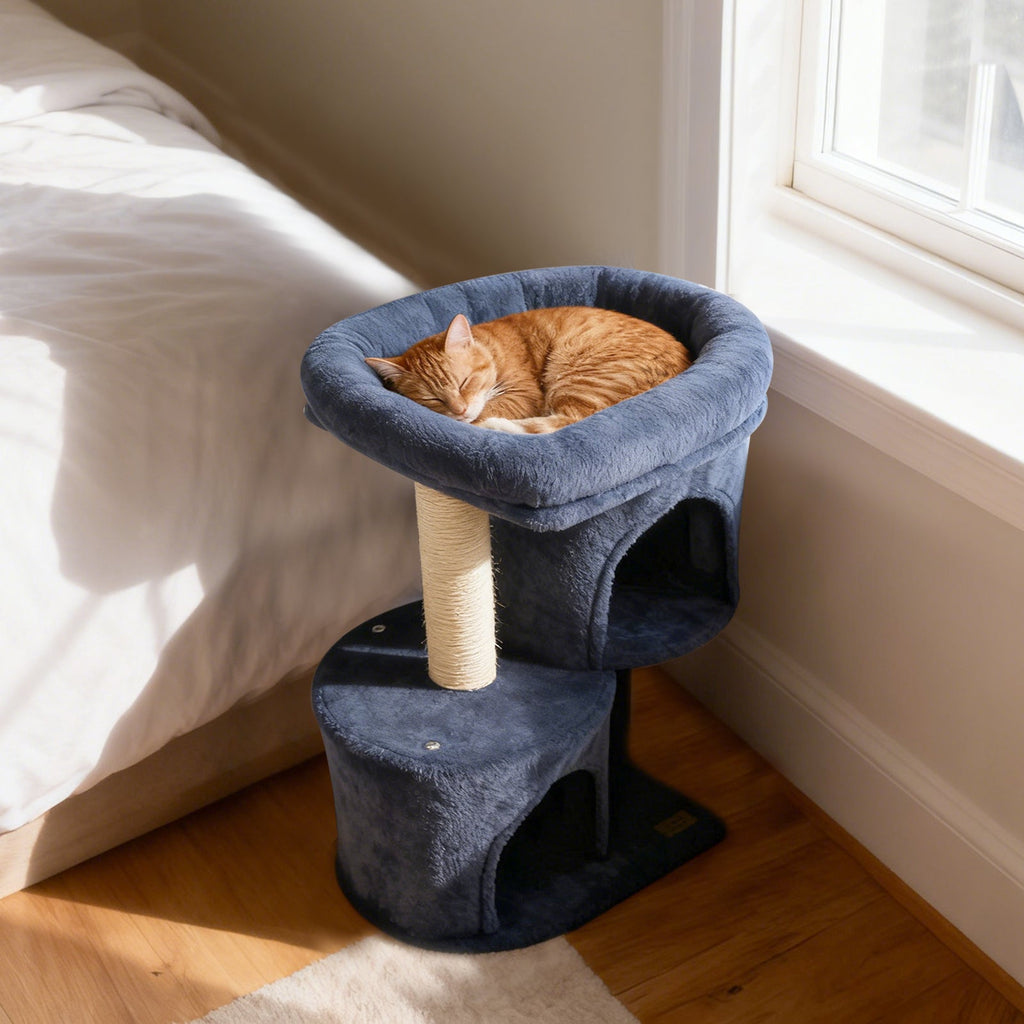26 Inch Cat Tower with Large Padded Push Perch and Dual Condos