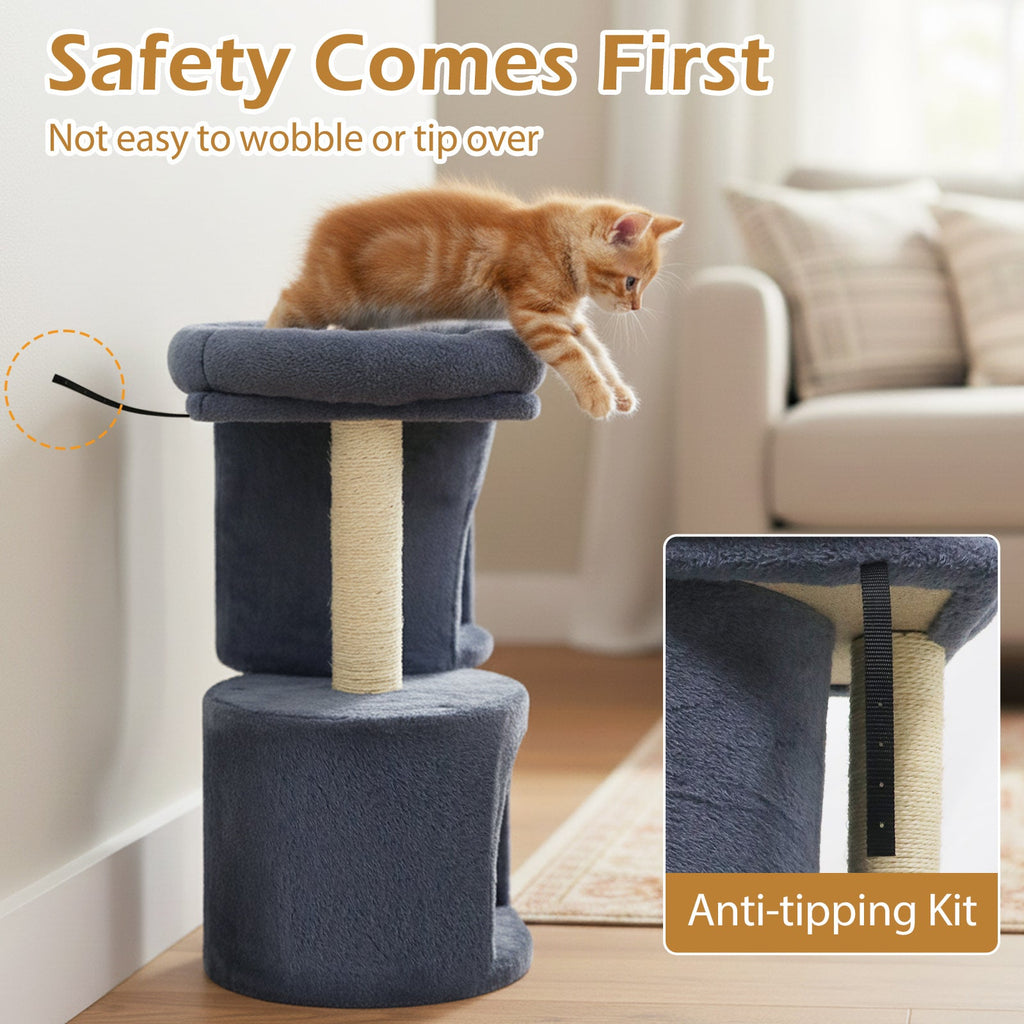 26 Inch Cat Tower with Large Padded Push Perch and Dual Condos