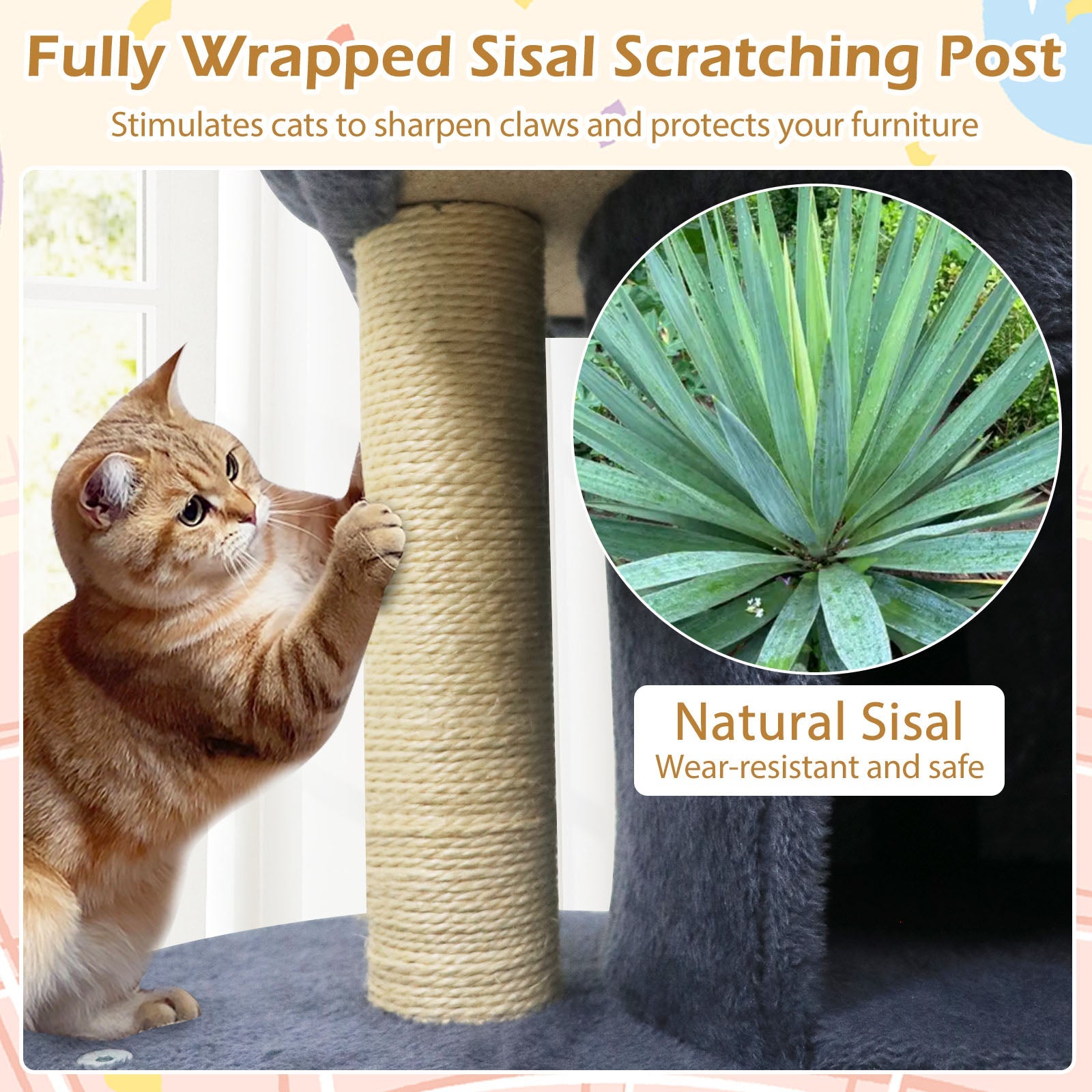 26 Inch Cat Tower with Large Padded Push Perch and Dual Condos