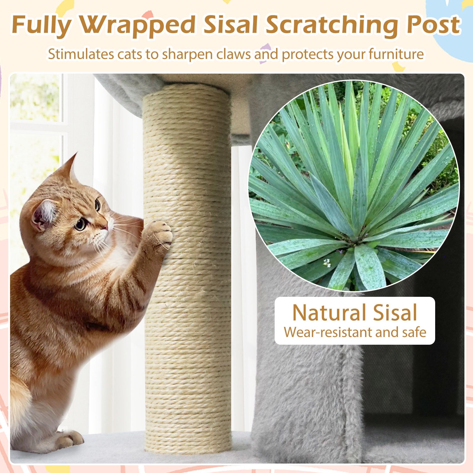 26 Inch Cat Tower with Large Padded Push Perch and Dual Condos