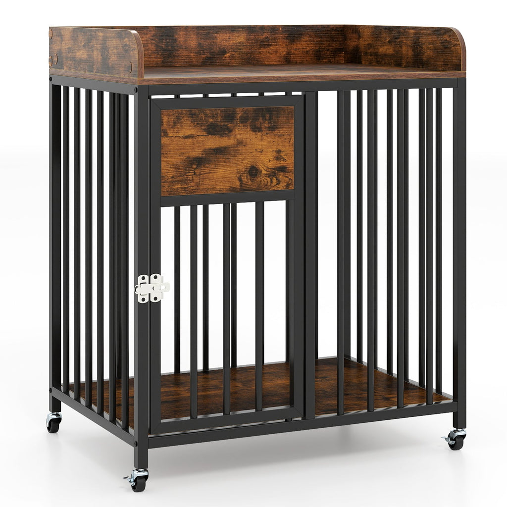 27.5 Inch Dog Crate Furniture with Wheels for Small Dogs and Puppies-Rustic Brown