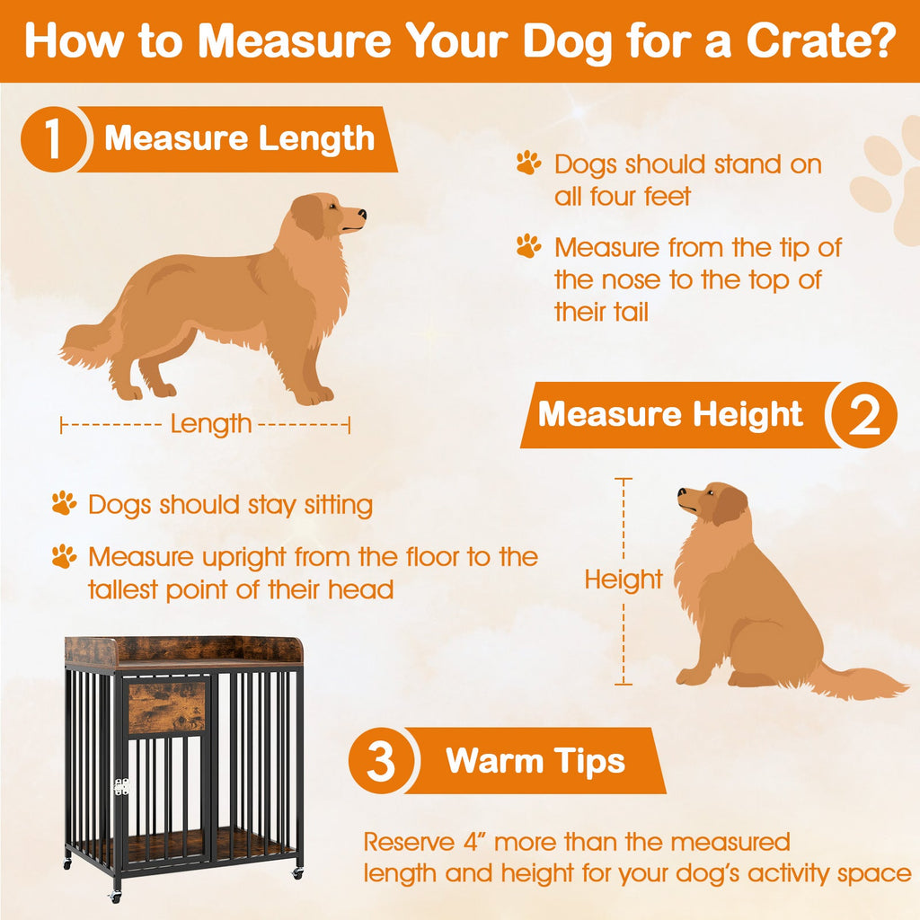 27.5 Inch Dog Crate Furniture with Wheels for Small Dogs and Puppies-Rustic Brown