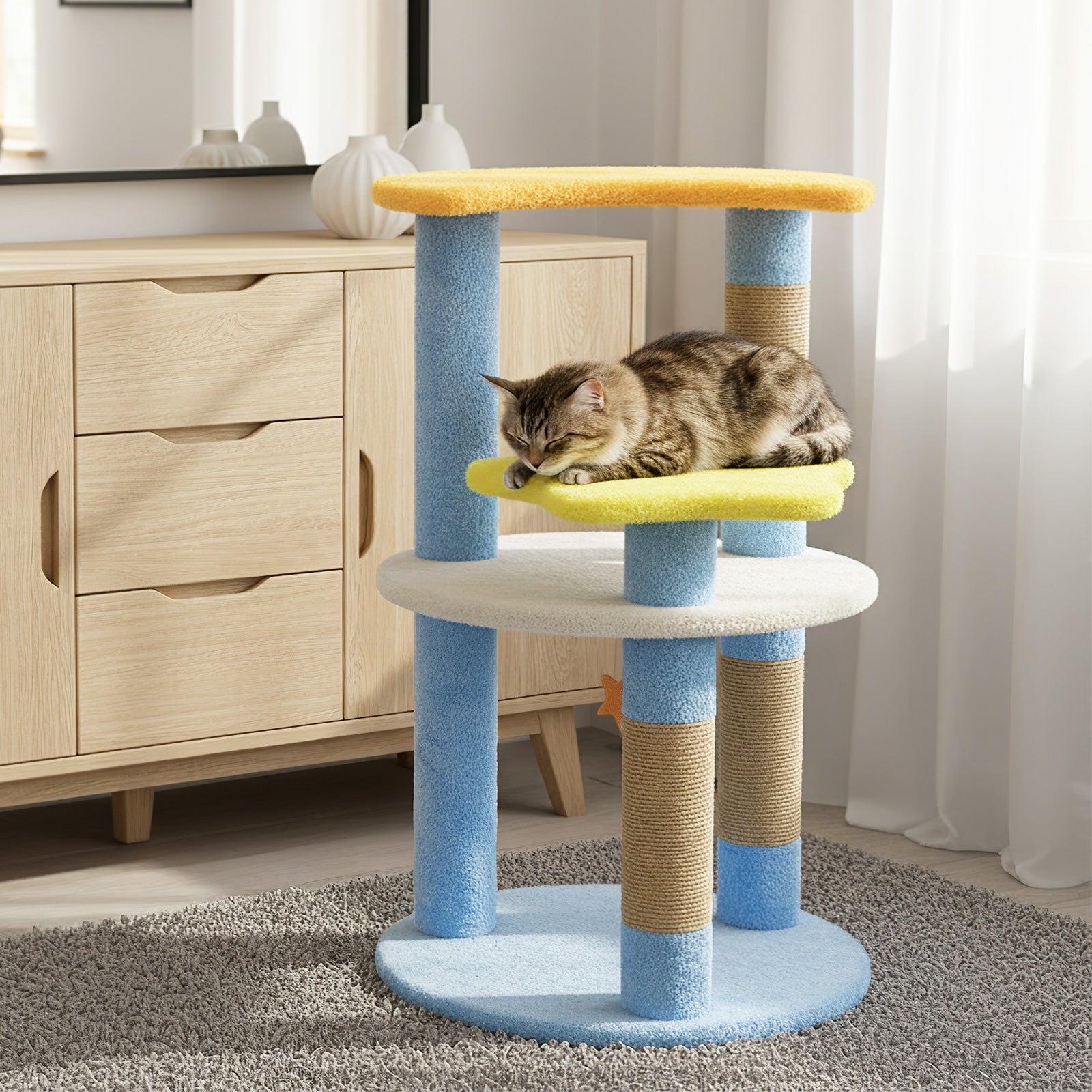 29 Inches Cute Modern Cat Tree with Star and Moon Shaped Platforms