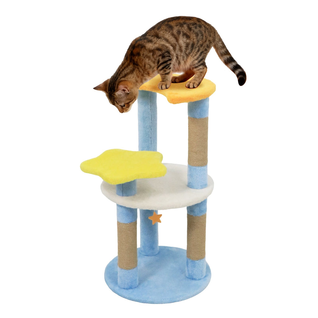 29 Inches Cute Modern Cat Tree with Star and Moon Shaped Platforms