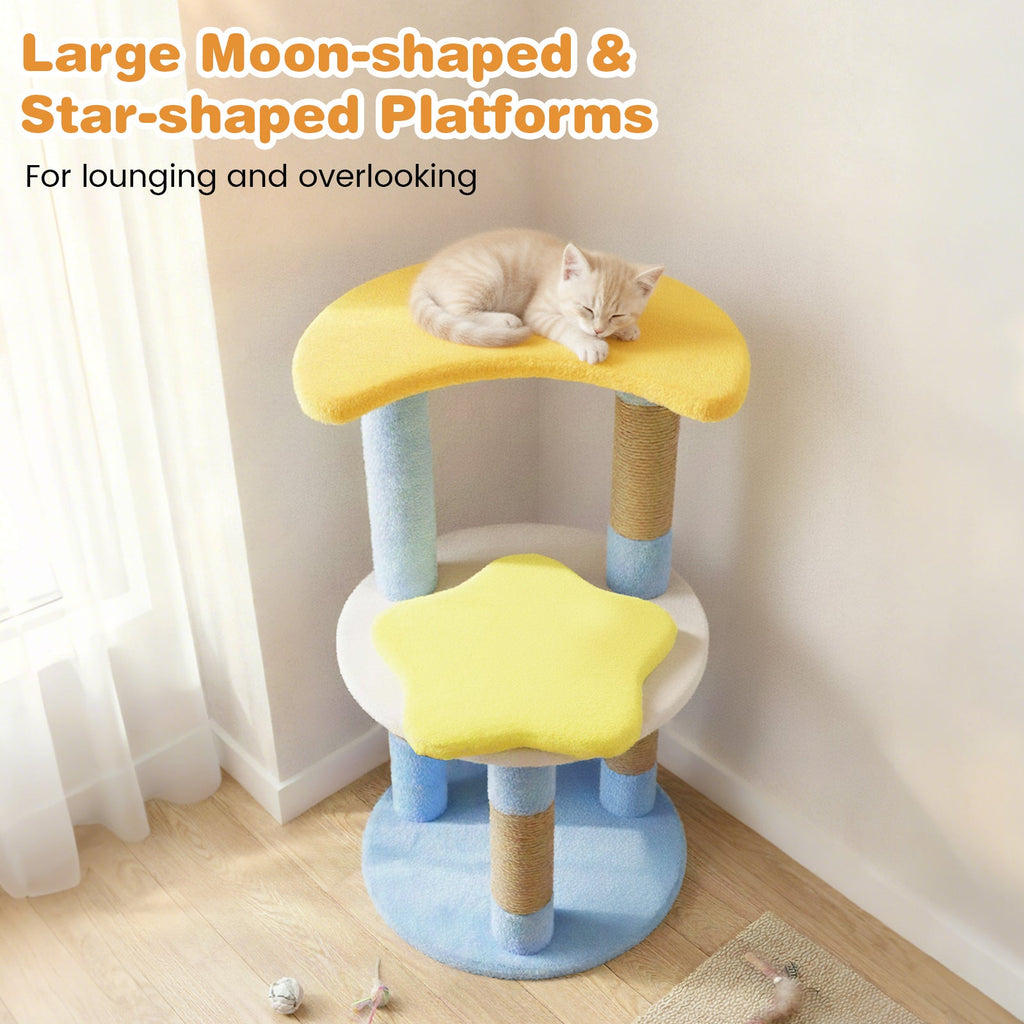 29 Inches Cute Modern Cat Tree with Star and Moon Shaped Platforms