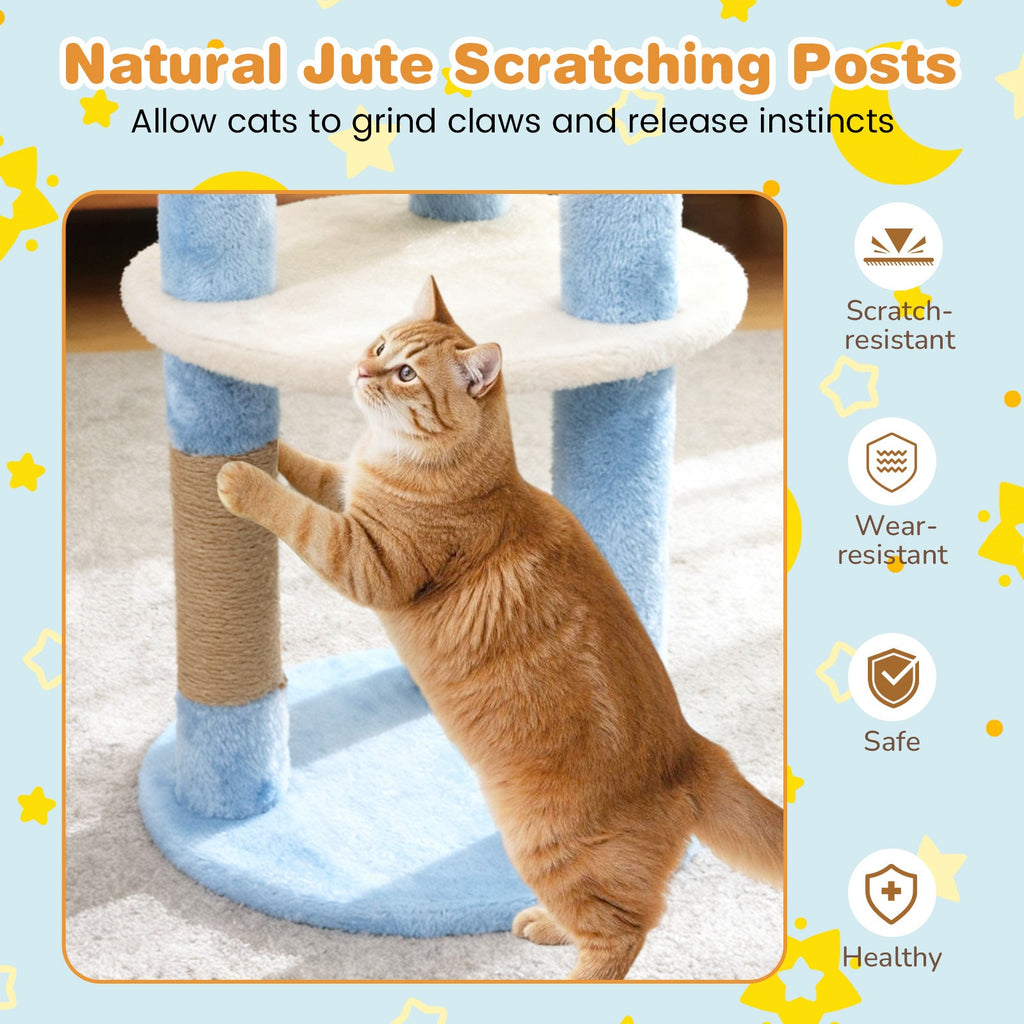 29 Inches Cute Modern Cat Tree with Star and Moon Shaped Platforms