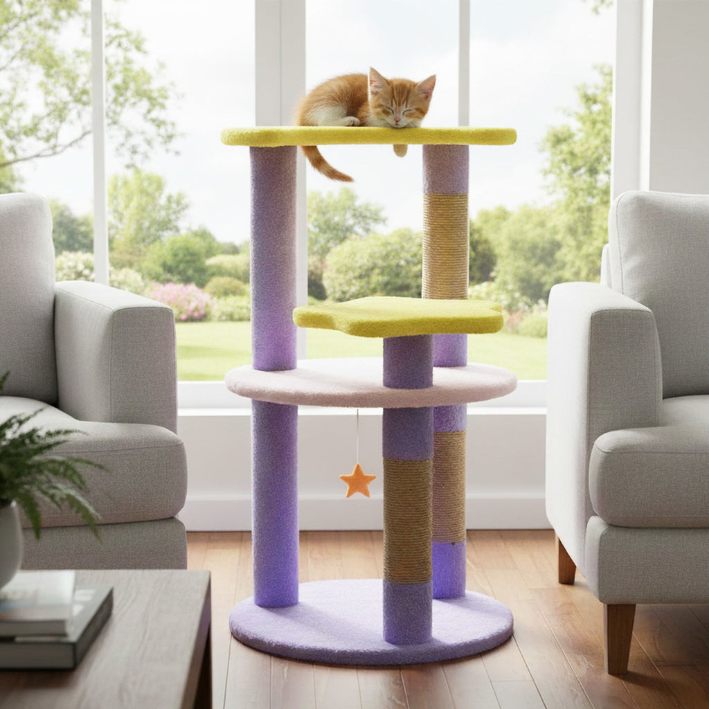 29 Inches Cute Modern Cat Tree with Star and Moon Shaped Platforms
