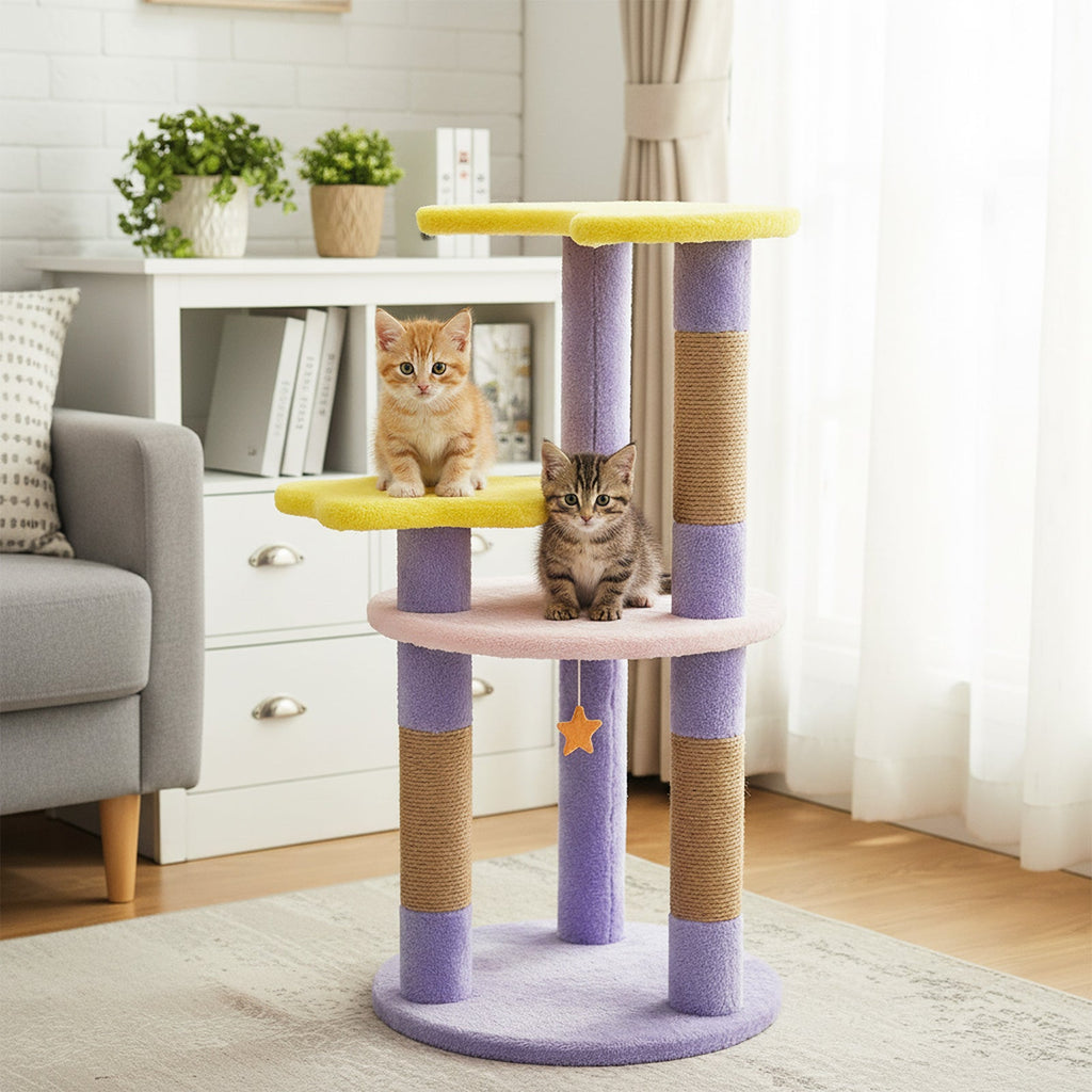 29 Inches Cute Modern Cat Tree with Star and Moon Shaped Platforms