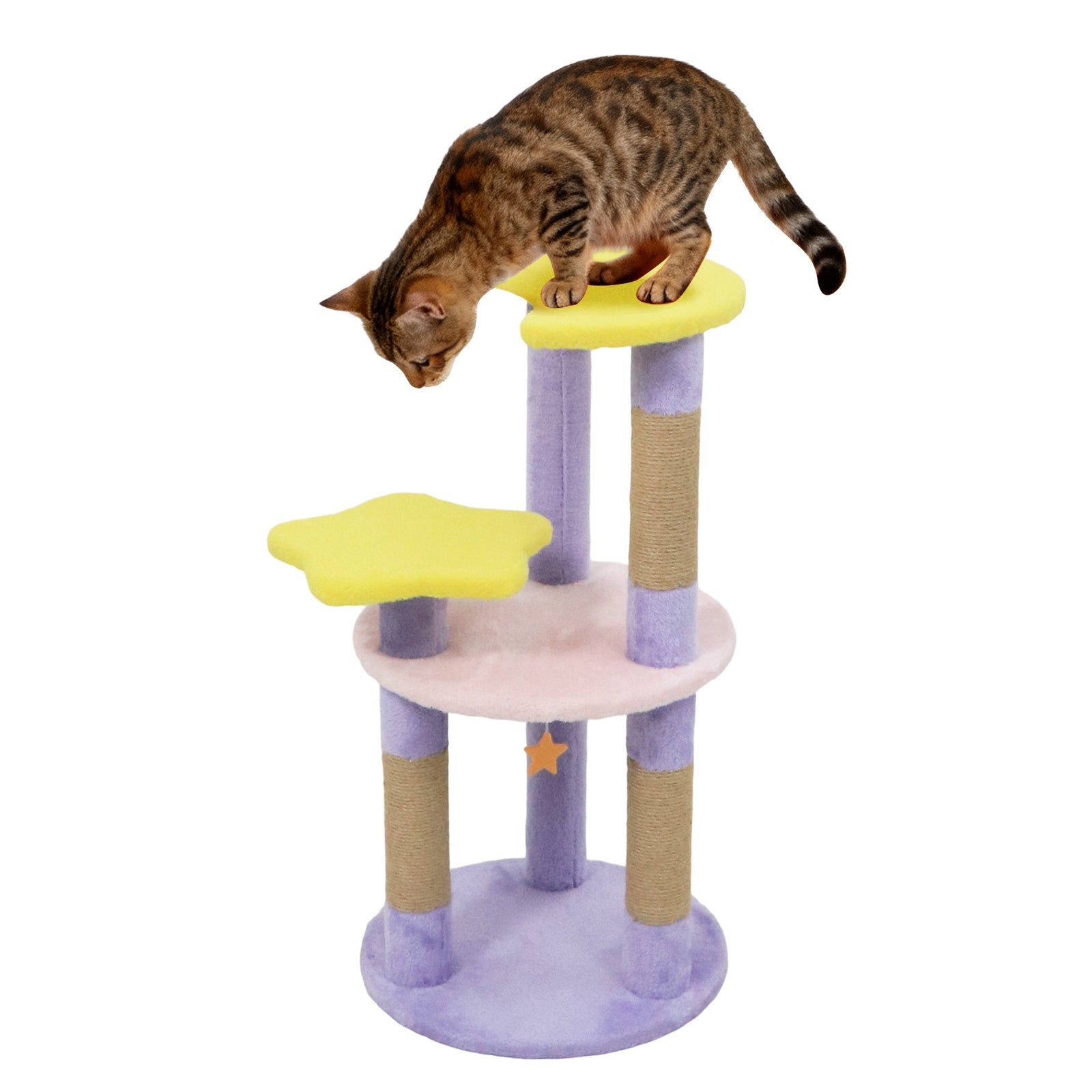29 Inches Cute Modern Cat Tree with Star and Moon Shaped Platforms