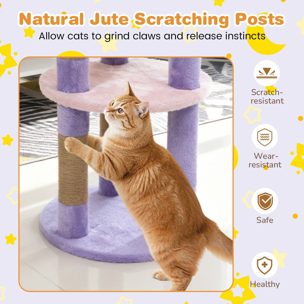 29 Inches Cute Modern Cat Tree with Star and Moon Shaped Platforms