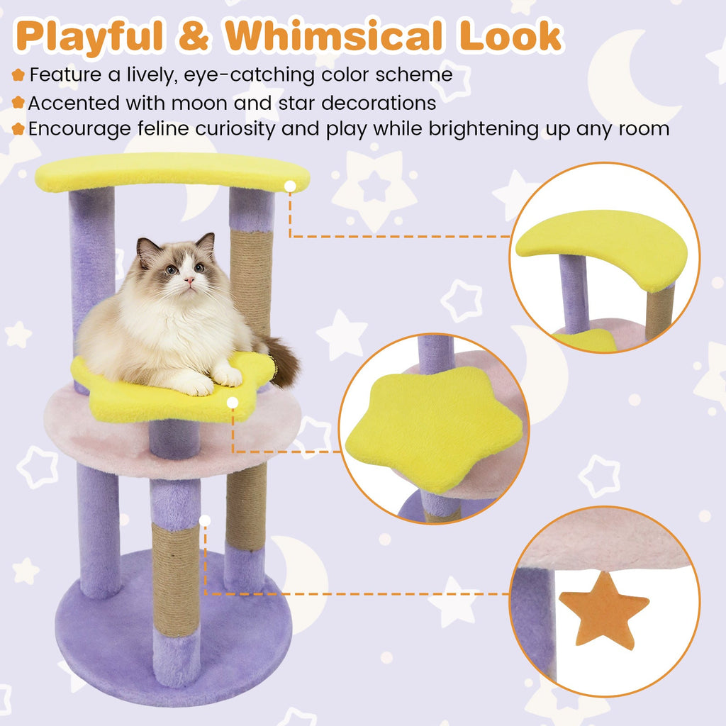 29 Inches Cute Modern Cat Tree with Star and Moon Shaped Platforms