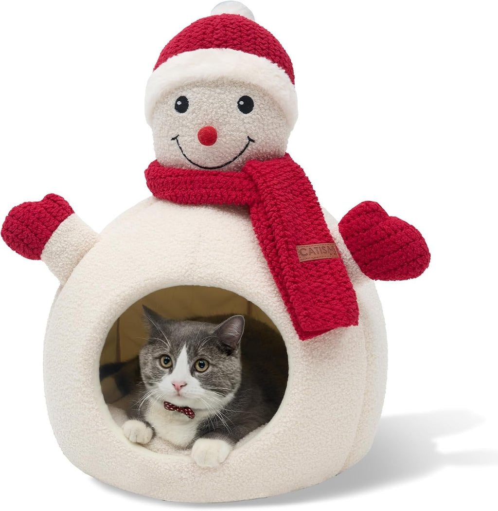 Christmas Snowman Cat Cave Bed – Cozy Indoor Pet Hideaway
