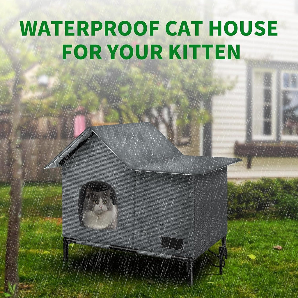 Insulated Weather-Resistant Cat Shelter with Heating Pad