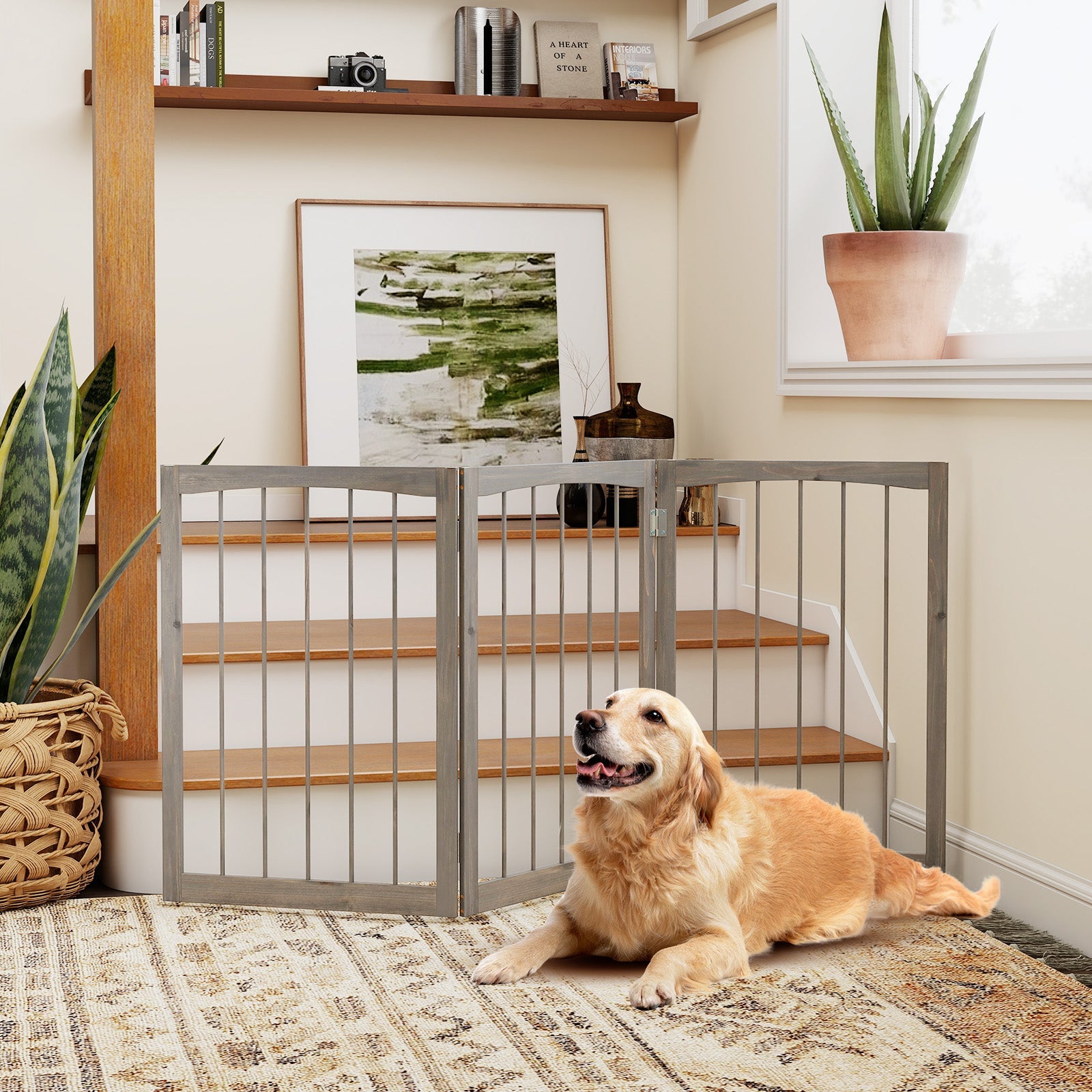 30 Inch Tall Wooden Pet Fence for Cats Small and Medium Dogs-Gray
