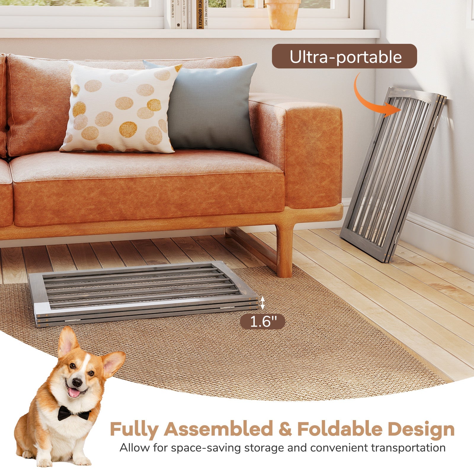 30 Inch Tall Wooden Pet Fence for Cats Small and Medium Dogs-Gray