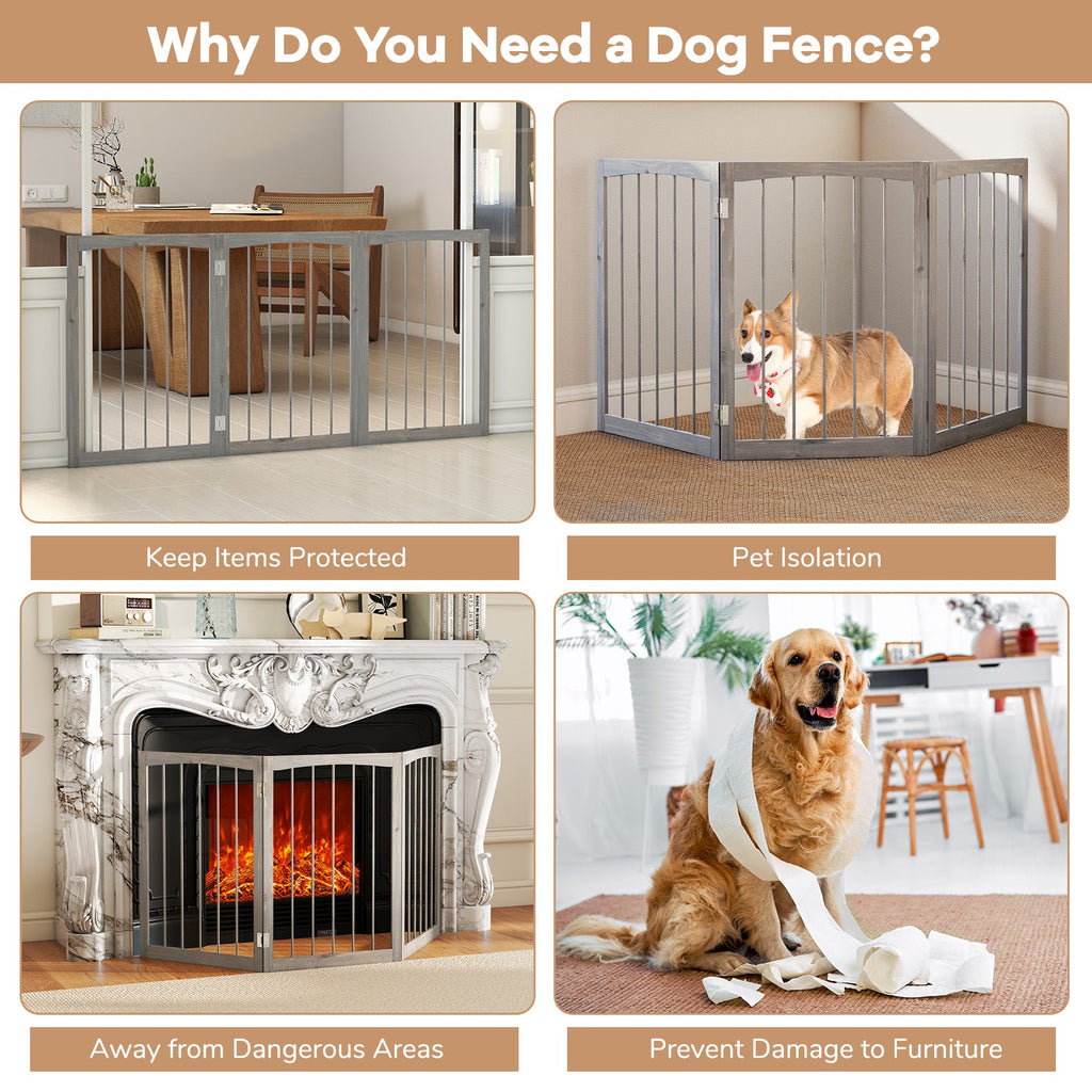 30 Inch Tall Wooden Pet Fence for Cats Small and Medium Dogs-Gray