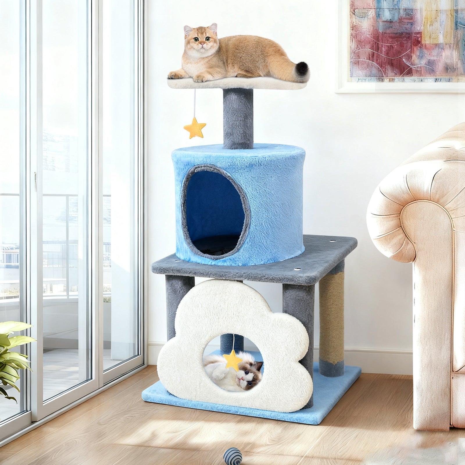31.5" Cute Modern Cat Tree Multi-Level Kitten Tower