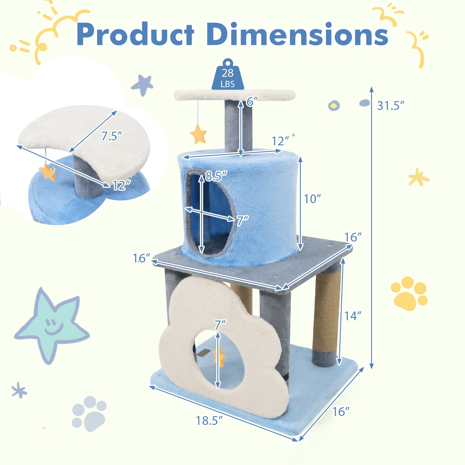 31.5" Cute Modern Cat Tree Multi-Level Kitten Tower