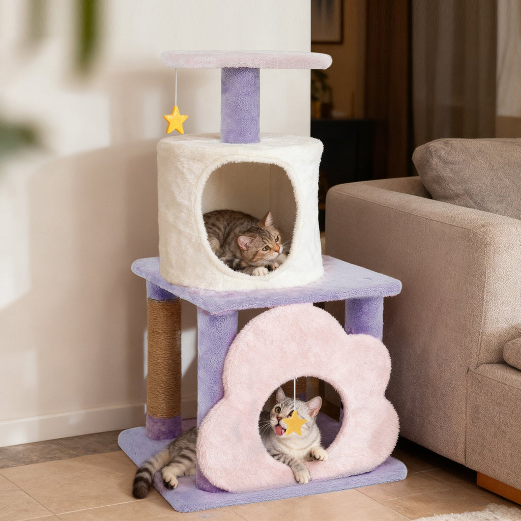 31.5" Cute Modern Cat Tree Multi-Level Kitten Tower