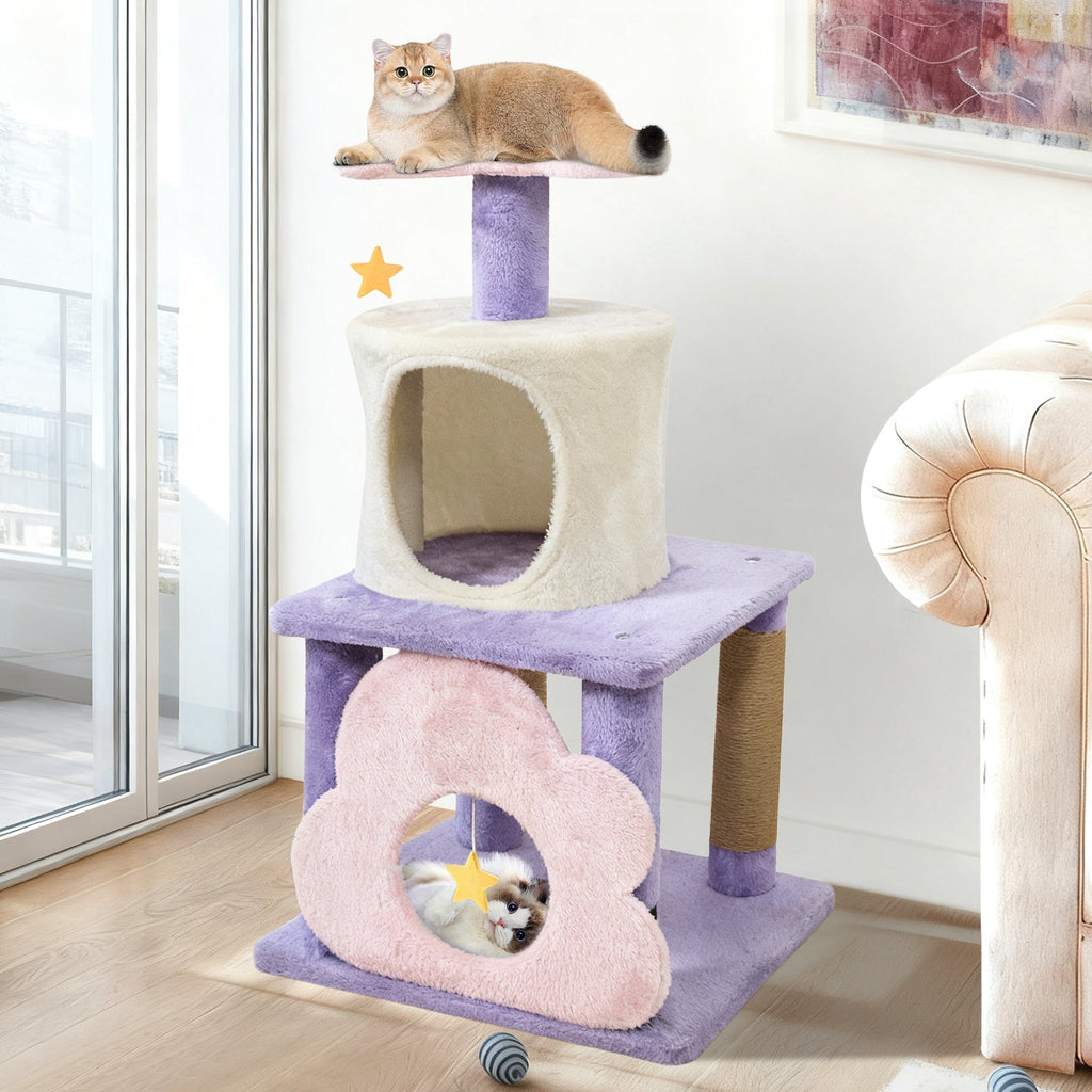 31.5" Cute Modern Cat Tree Multi-Level Kitten Tower