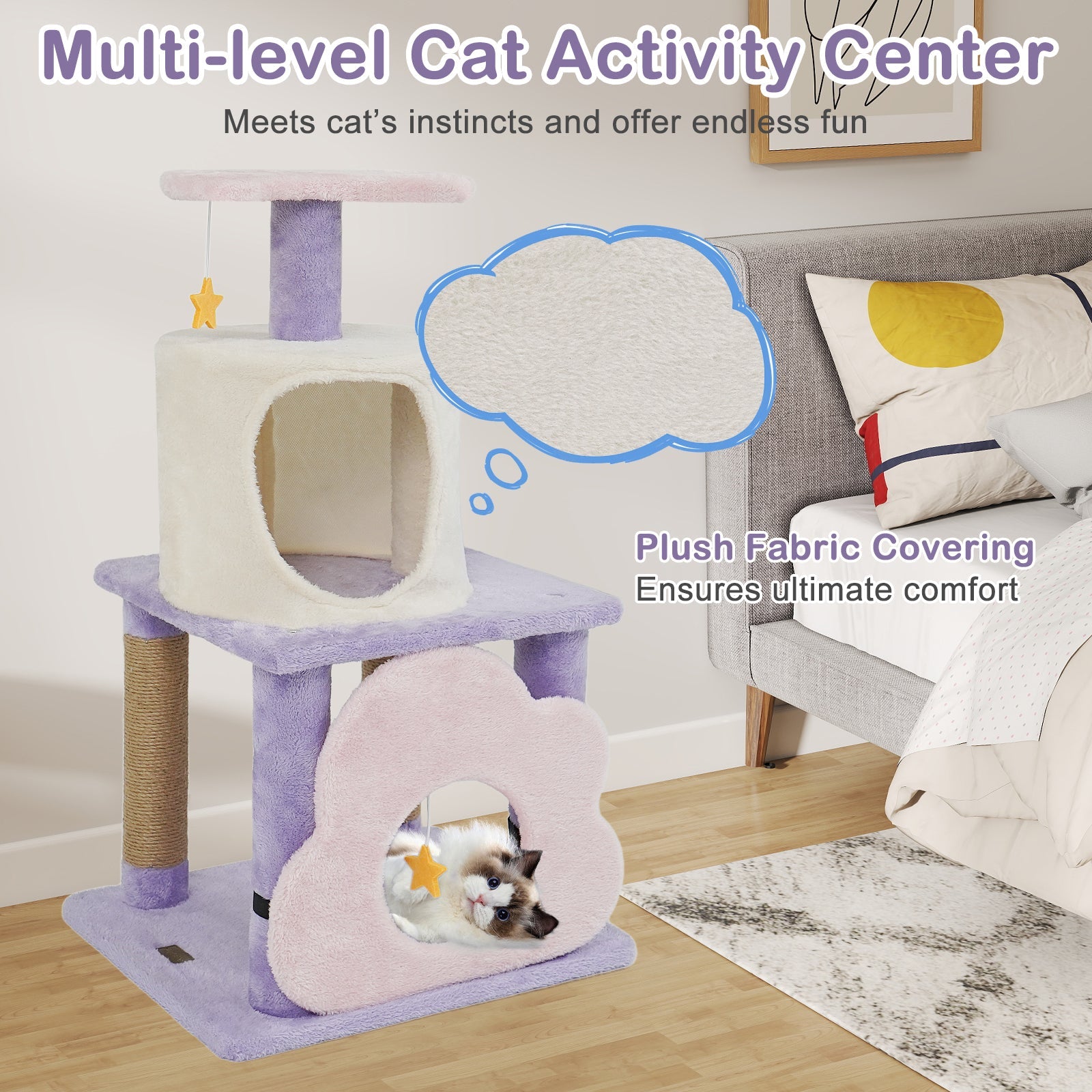 31.5" Cute Modern Cat Tree Multi-Level Kitten Tower