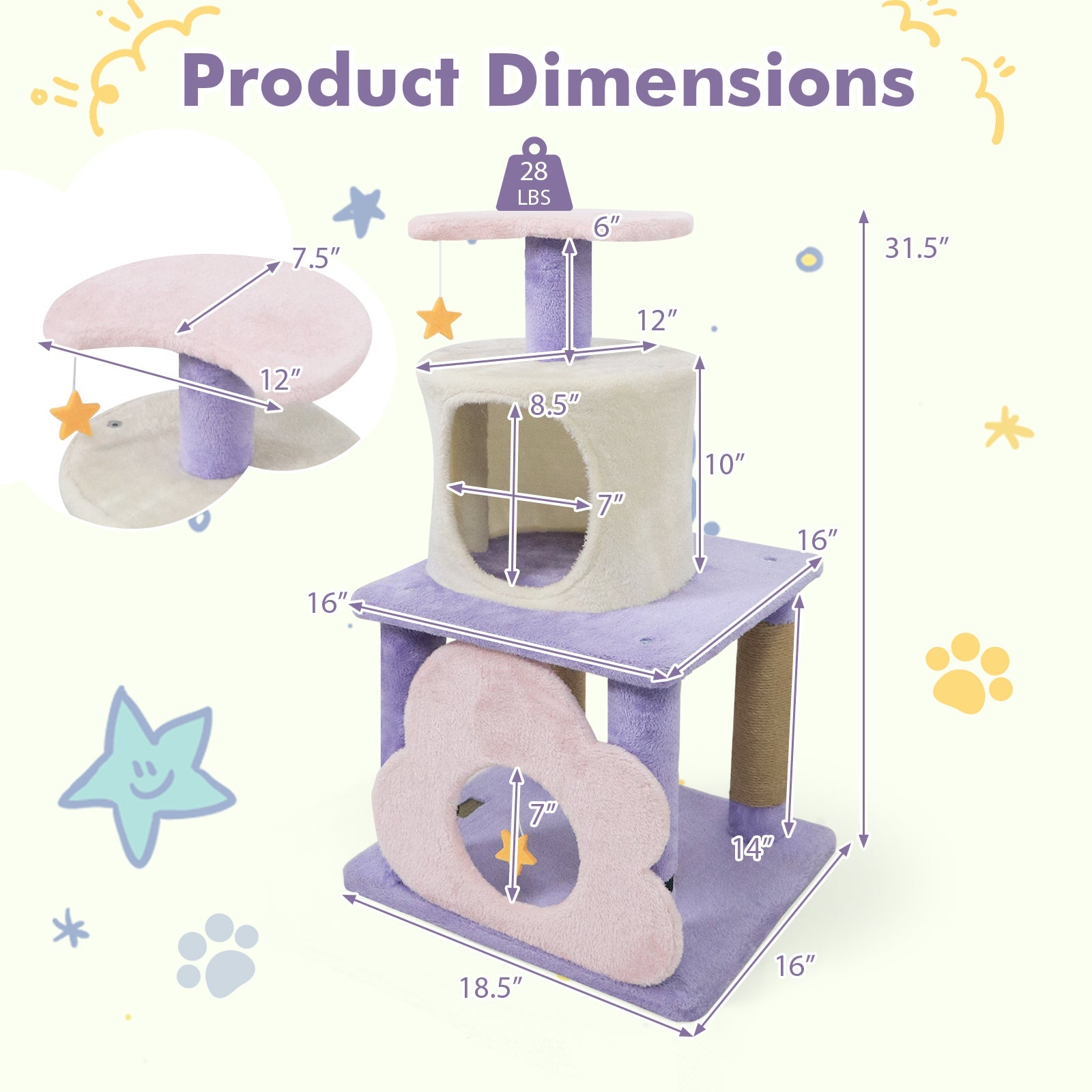 31.5" Cute Modern Cat Tree Multi-Level Kitten Tower