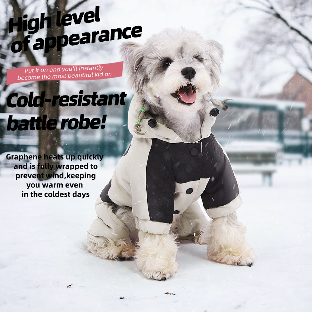 Water Resistant Dog Winter Coat, Graphene Thermal Warm Four Legged Dog Snow Jacket Hooded Pet Cold Weather Snowsuit, Windproof Padded Dog Clothes For Small Medium Dogs