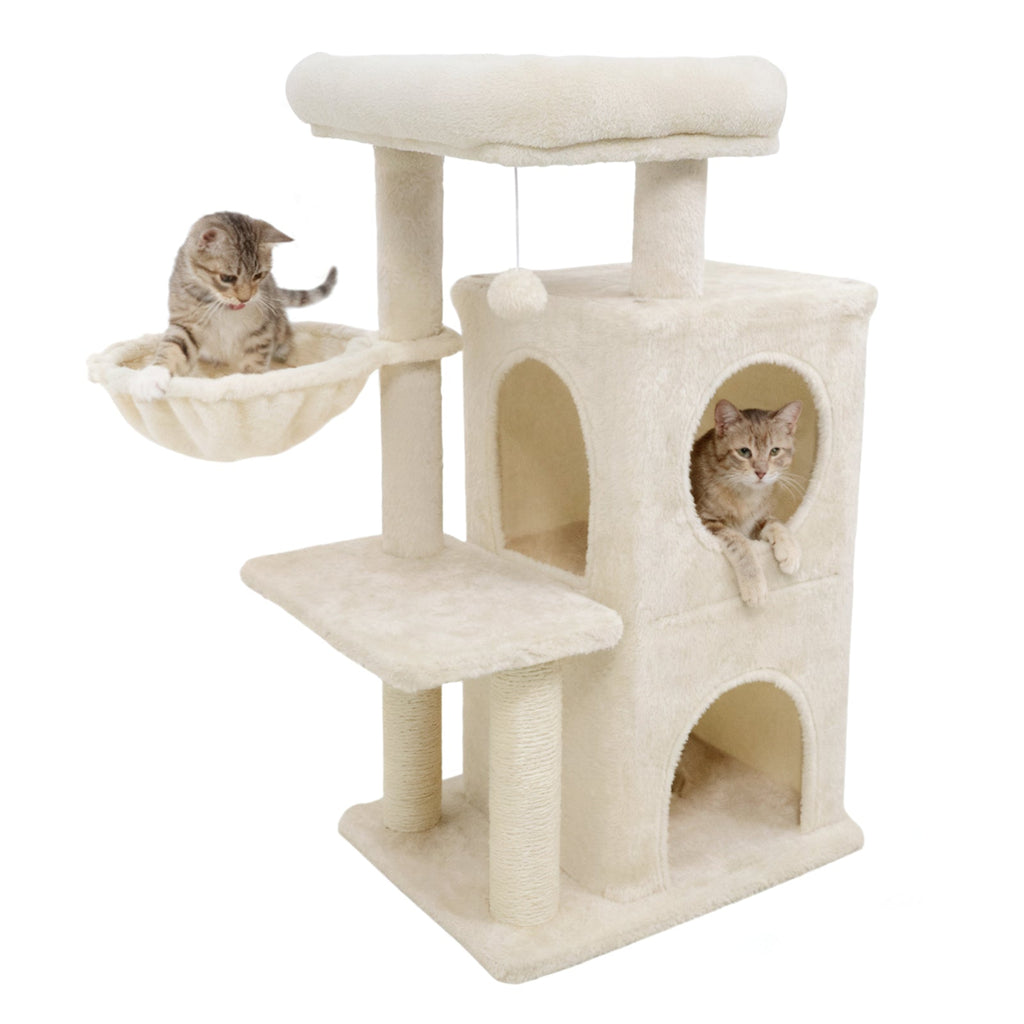 33.5 Inch Cute Kitten Tower with 2-Tier Condo and Padded Top Perch