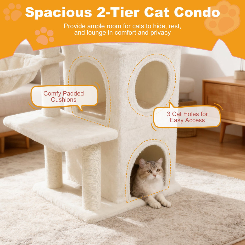 33.5 Inch Cute Kitten Tower with 2-Tier Condo and Padded Top Perch