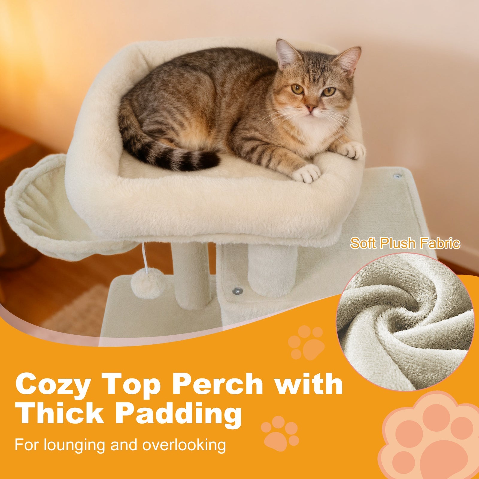 33.5 Inch Cute Kitten Tower with 2-Tier Condo and Padded Top Perch