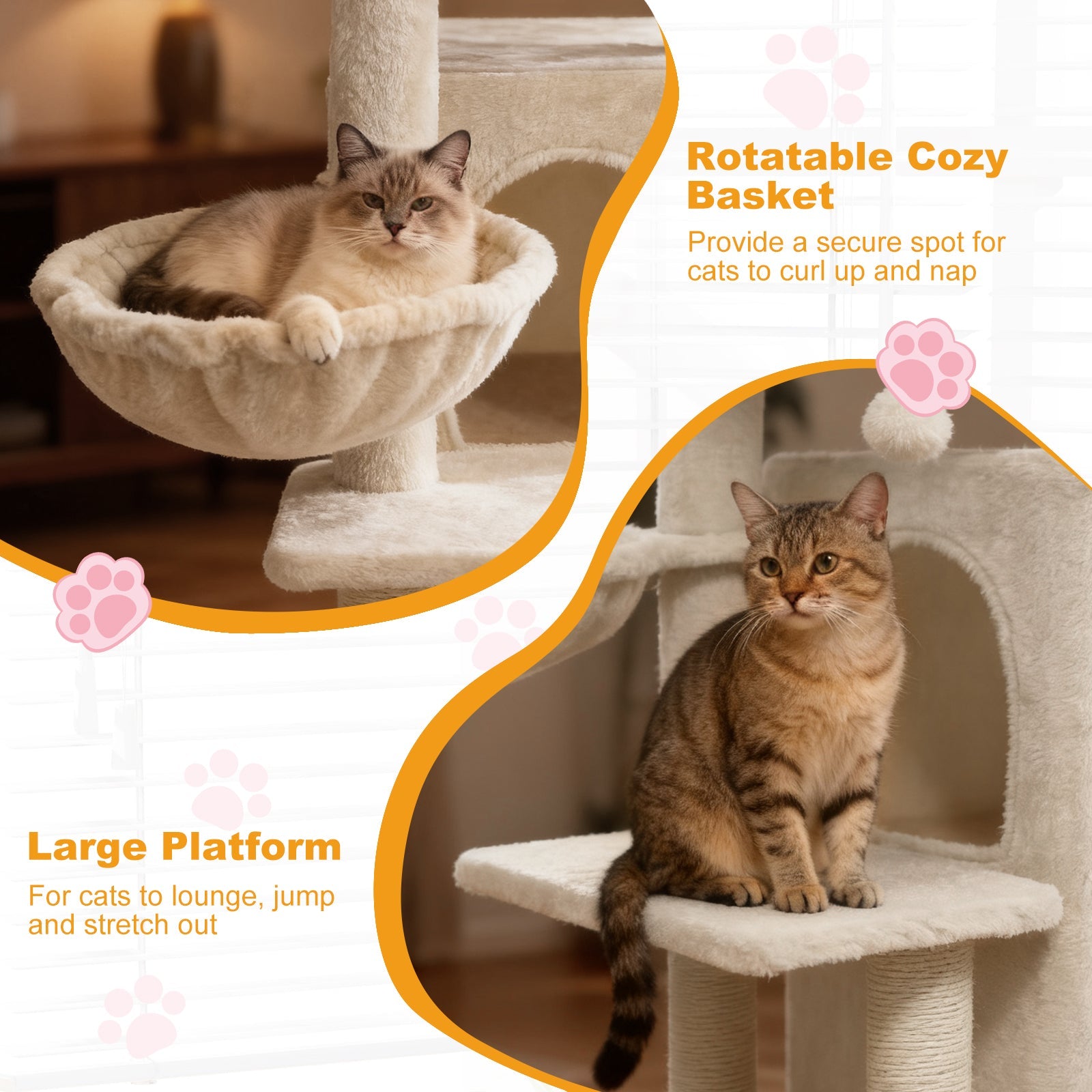 33.5 Inch Cute Kitten Tower with 2-Tier Condo and Padded Top Perch