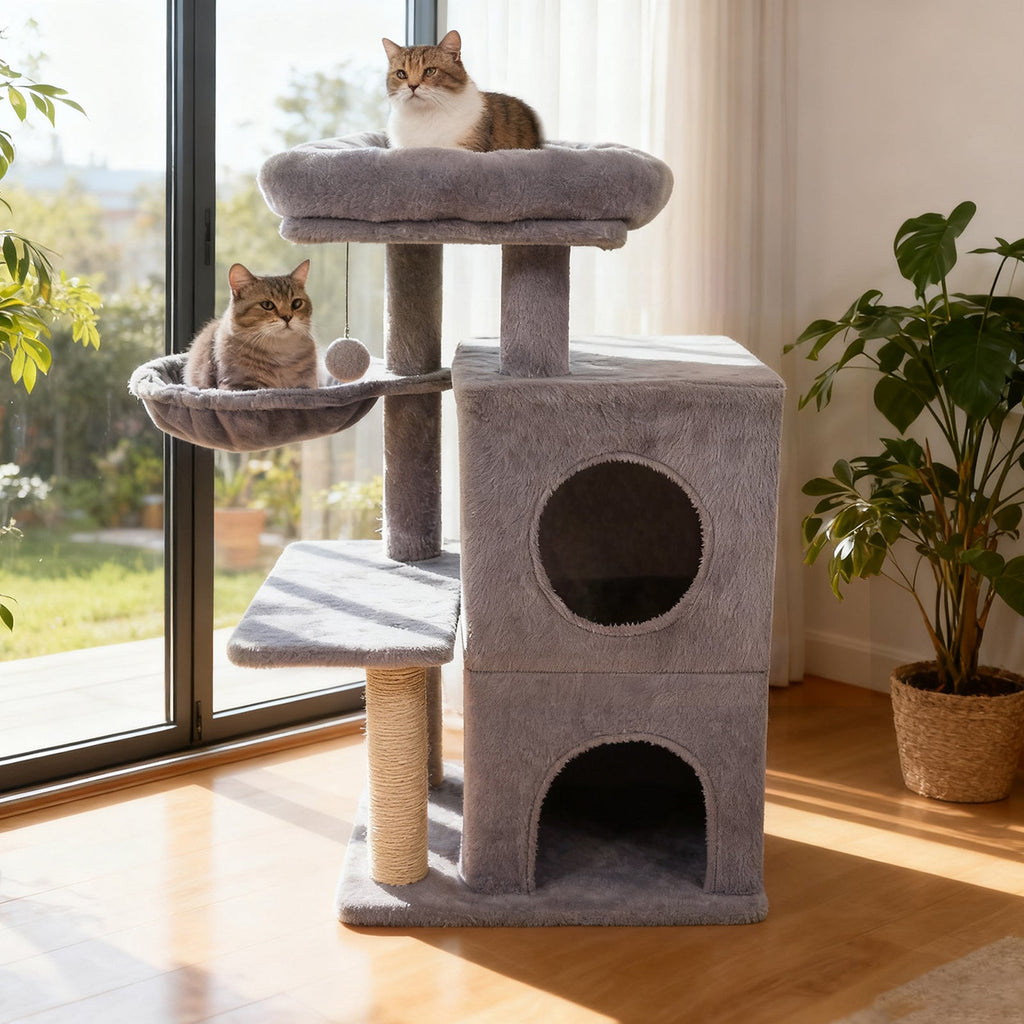 33.5 Inch Cute Kitten Tower with 2-Tier Condo and Padded Top Perch