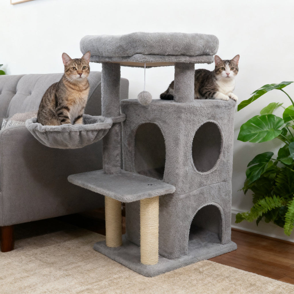 33.5 Inch Cute Kitten Tower with 2-Tier Condo and Padded Top Perch