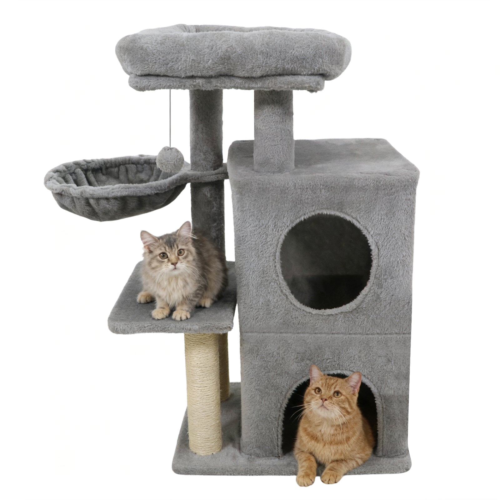 33.5 Inch Cute Kitten Tower with 2-Tier Condo and Padded Top Perch