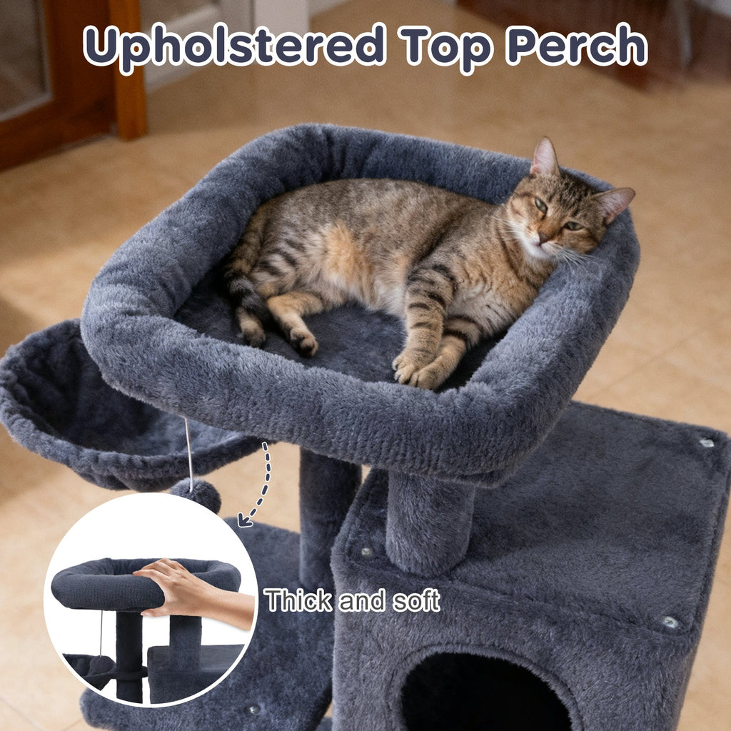 33.5 Inch Cute Kitten Tower with 2-Tier Condo and Padded Top Perch