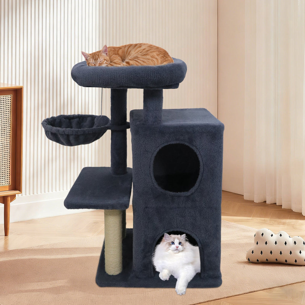 33.5 Inch Cute Kitten Tower with 2-Tier Condo and Padded Top Perch