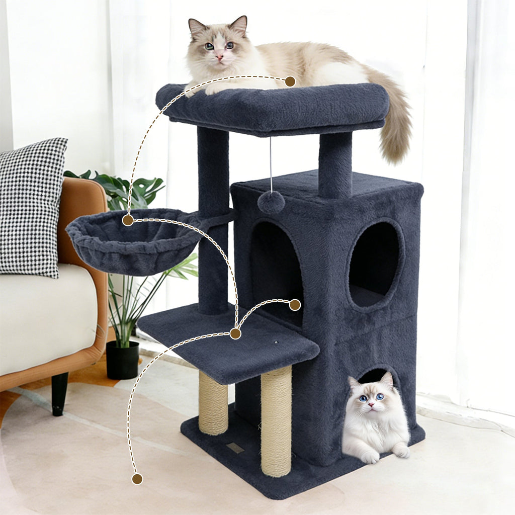 33.5 Inch Cute Kitten Tower with 2-Tier Condo and Padded Top Perch