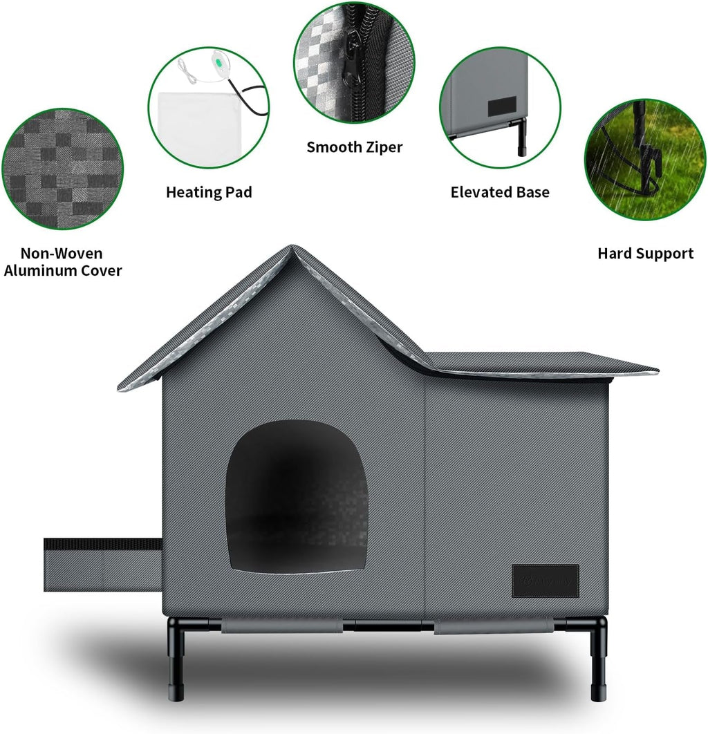 Insulated Weather-Resistant Cat Shelter with Heating Pad