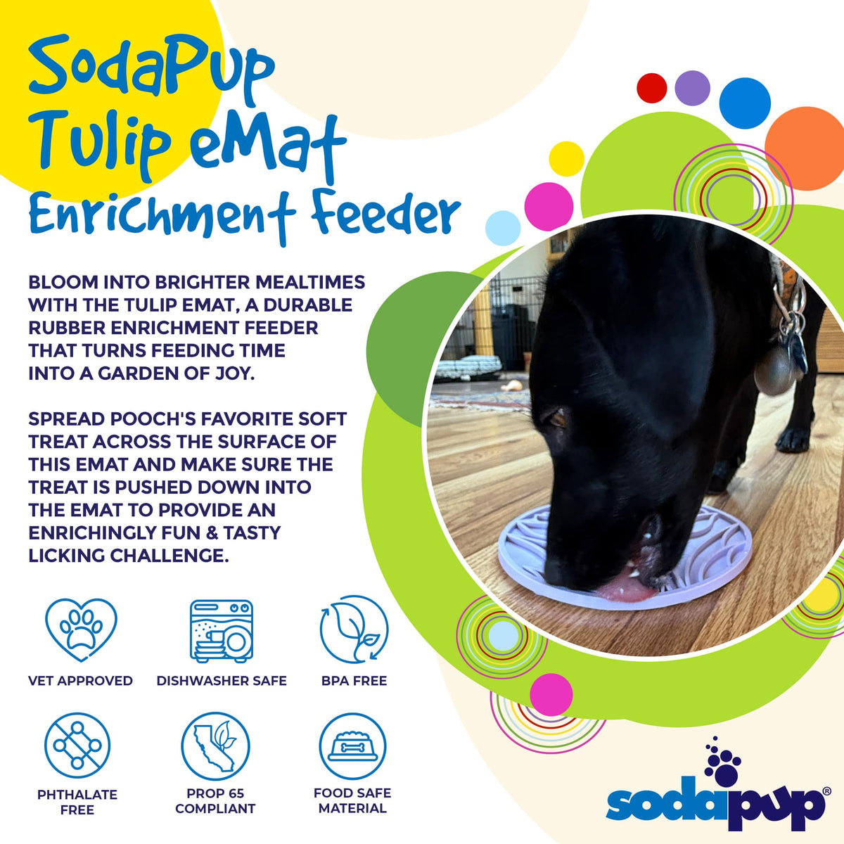 Tulip Design eMat - Enrichment Lick Mat For Dogs and Cats - With Suction Cups | USA Made